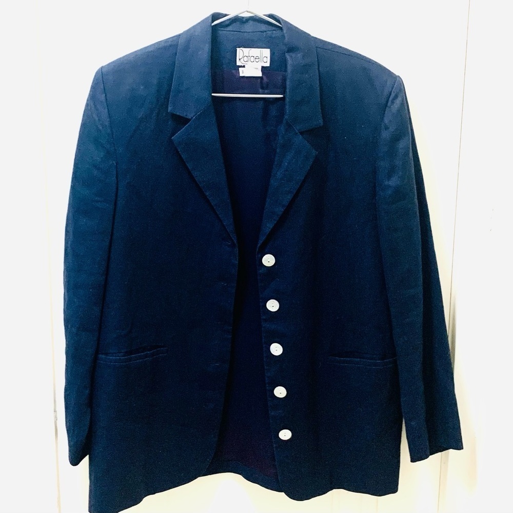 RAFAELLA Linen Navy Boyfriend Blazer